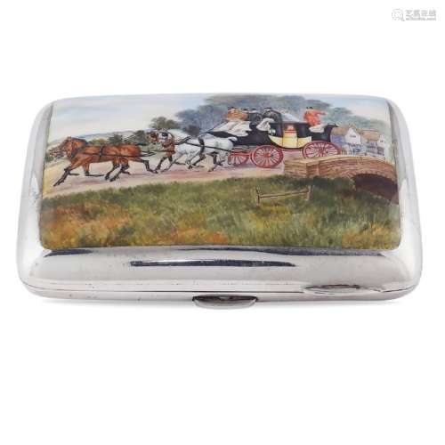 Silver and polychrome enamel sigarette box Birmingham,