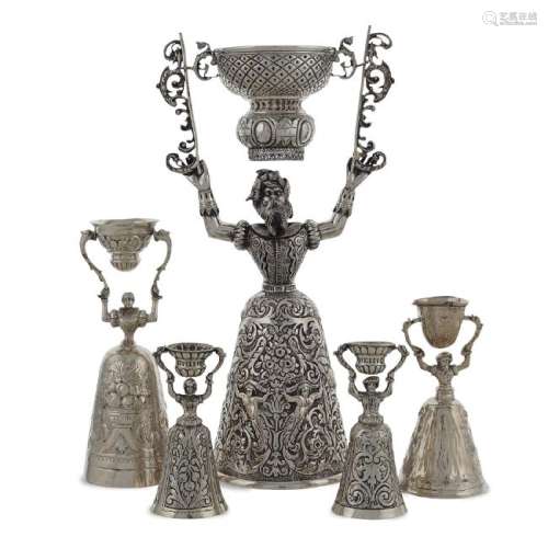 Five silver love cups Germany, 19th - 20th century peso
