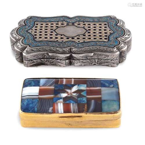 Two silver and hard stones snuff boxes 19th - 20th
