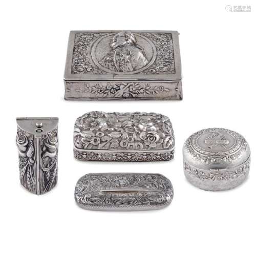 Five silver snuff boxes 20th century