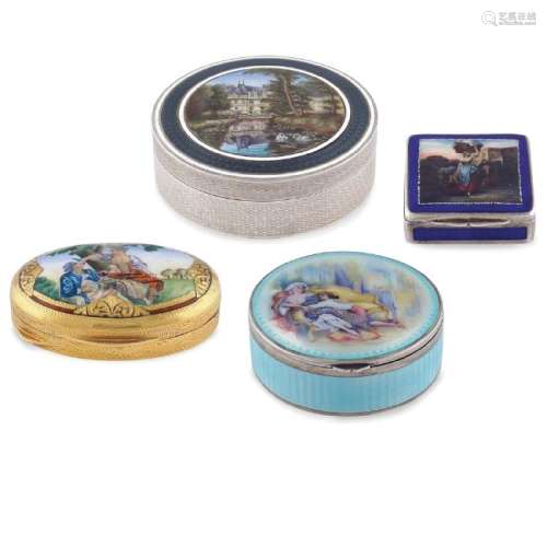 Four silver and enamel boxes 19th - 20th century