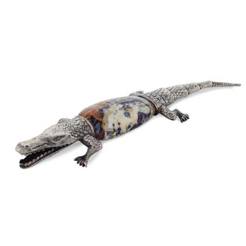 Silver and marble paperweight crocodile 20th century