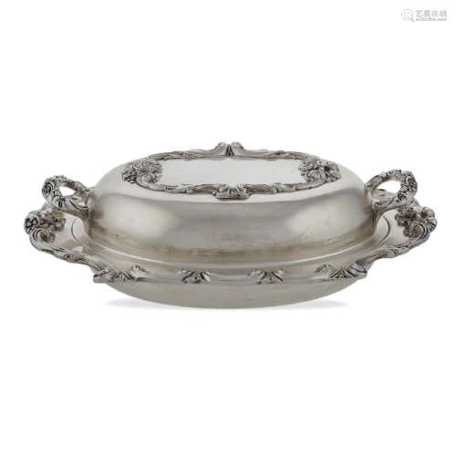 Two handled silver plated metal vegetable dish England,