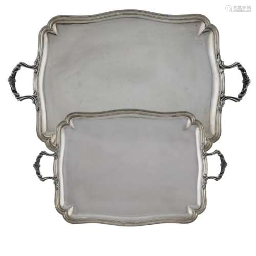 Pair of two handled silver trays Italy, 20th century