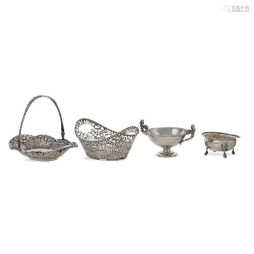 Group of four silver baskets 20th century peso