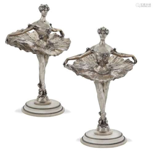 Pair of molten silver sculptures European manifacture,