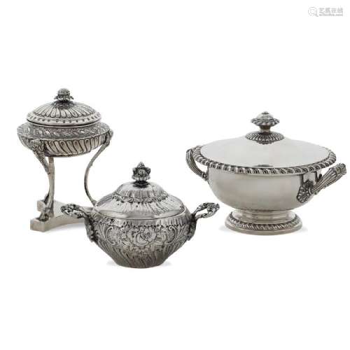 Group of three silver sugar cellars italy, 20th century