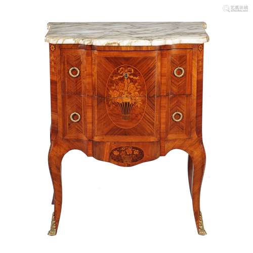 A similar pair of kingwood, rosewood and mahogany commodes