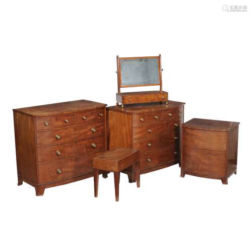 A Regency mahogany and inlaid suite of bedroom furniture
