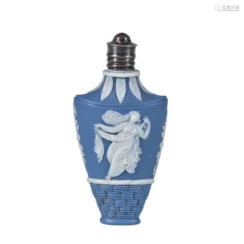 A Wedgwood solid-blue jasper scent bottle, stopper and white metal screw-top