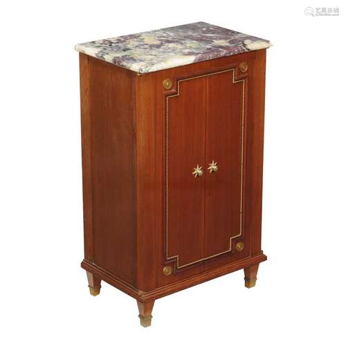 A pair of mahogany and gilt brass mounted bedside cabinets