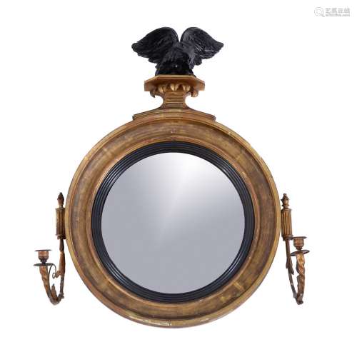 A late George III giltwood and composition convex wall mirror