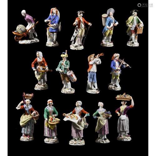 Fourteen modern Meissen figures from the ‘Cries of Paris’ series