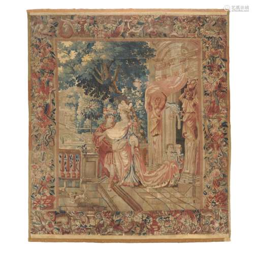 A Franco-Flemish tapestry depicting a marriage scene