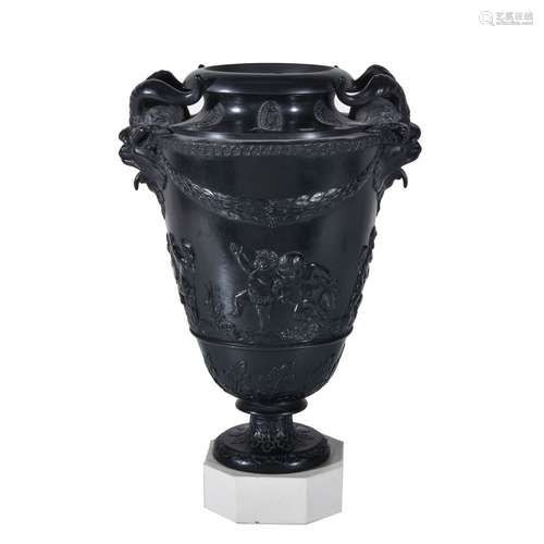 A Herculaneum black basalt two-handled vase