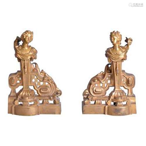 A pair of gilt bronze chenets in late Louis XV style