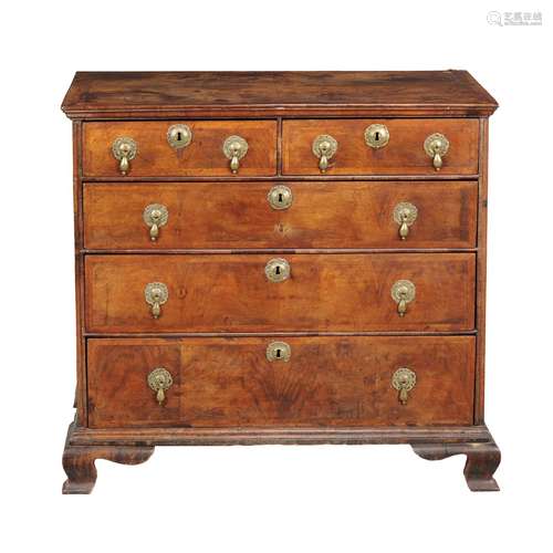 A George II walnut and feather banded chest of drawers