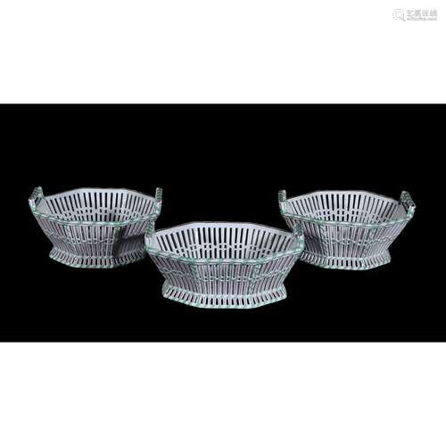 Three German porcelain two-handled baskets