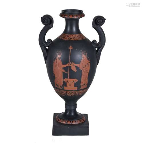 A Humphrey Palmer black basalt Etruscan-style two handled urn