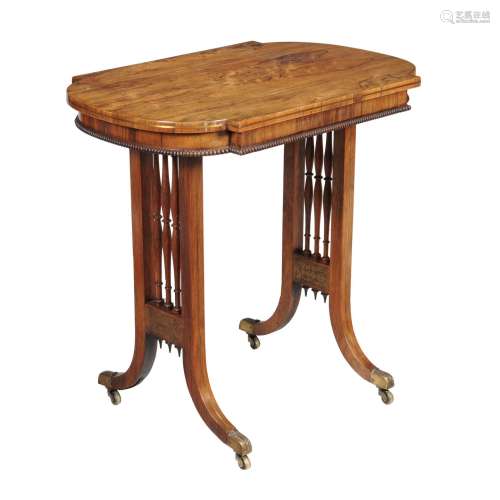 A Regency rosewood and brass marquetry side table