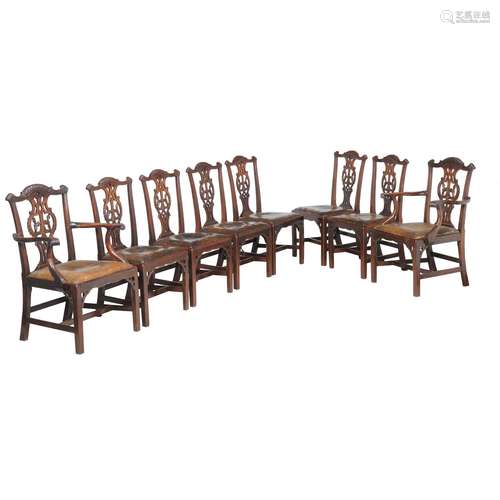 A set of eight George II mahogany dining chairs