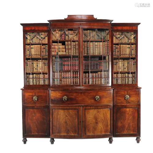 A Regency mahogany and ebony inlaid library bookcase