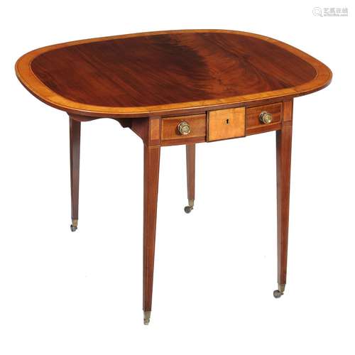 A George III mahogany and satinwood banded Pembroke table