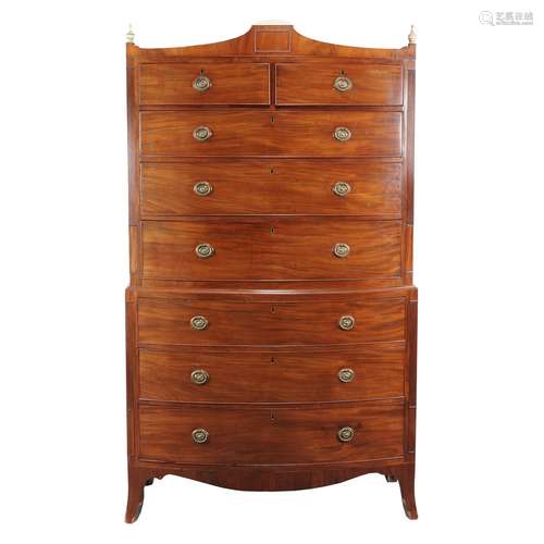 A George III mahogany bowfront chest on chest