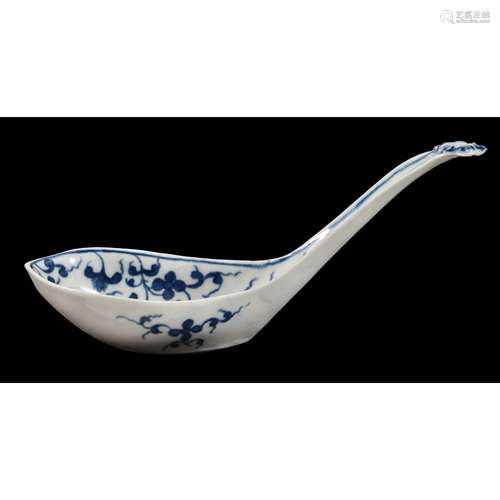 An early Worcester blue and white pierced spoon,