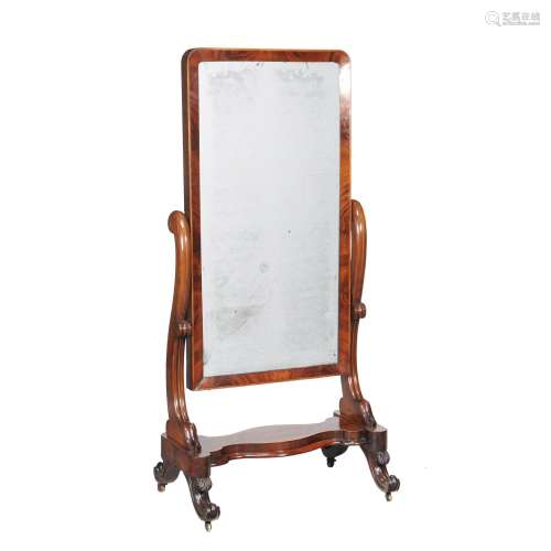 A William IV mahogany and chequer strung cheval mirror