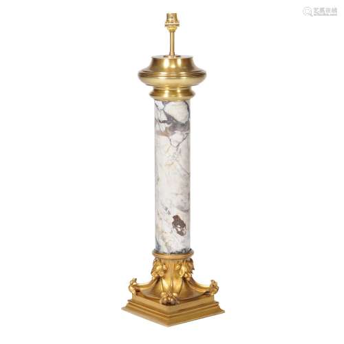 A gilt bronze mounted breche violette marble column lamp