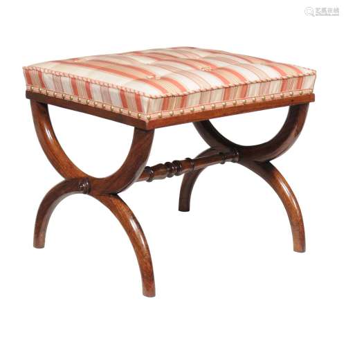 A Regency rosewood and buttoned silk upholstered x-framed stool