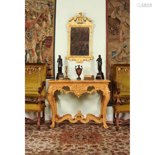 A Régence carved giltwood and gesso console table,