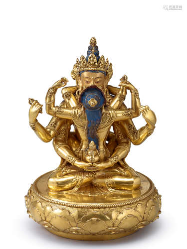 外蒙古 17世紀 札那巴札爾銅鎏金雙身四臂無量壽佛坐像
