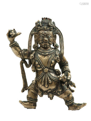 西藏 14世紀 合金銅錯銀紅銅金剛手菩薩立像