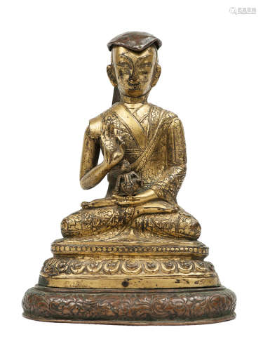 西藏 17世紀 銅鎏金上師像