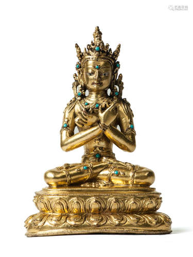 西藏 16世紀 銅鎏金金剛總持像
