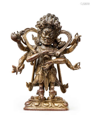 清中期 18世紀 銅鎏金六臂大黑天像
