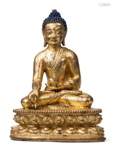 西藏 16世紀 銅鎏金藥師佛像
