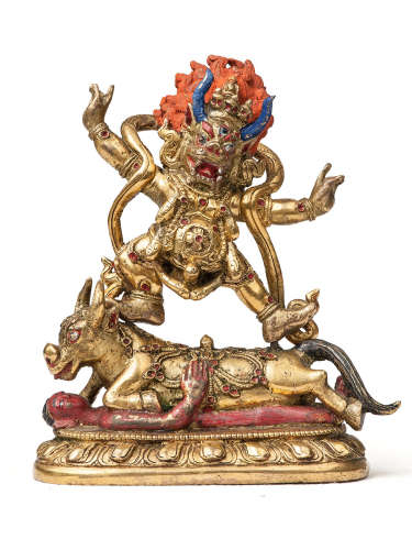 清中期 18世紀 銅鎏金閻魔天像