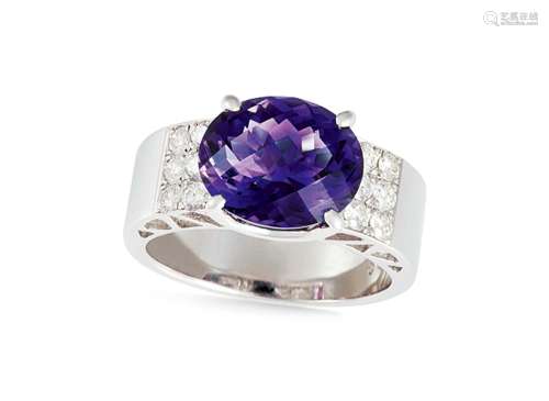 田崎 TASAKI，天然紫水晶配钻石戒指