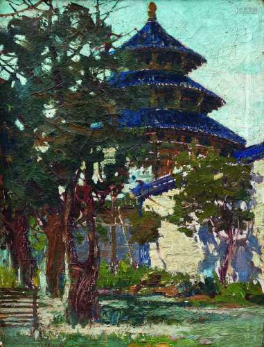 李宗津（1916～1977） 1940年代 天坛风景 布面油画