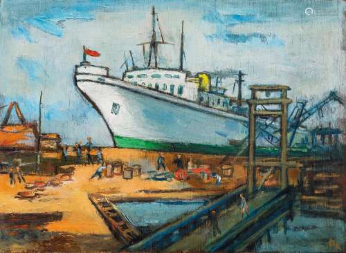 关良（1900～1986） 1960年代 海港晨曲 木板油画