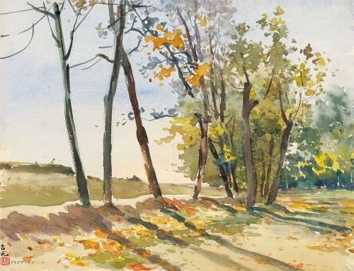 古元（1919～1996） 1955年作 树林斜影 纸本水彩