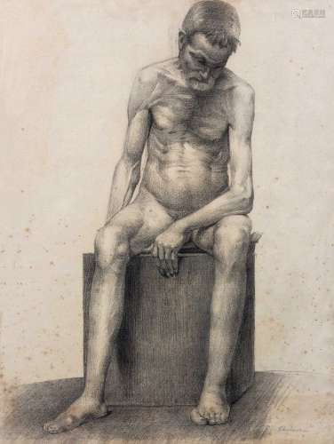 吕霞光（1906～1994） 1930年代 素描老人体 纸本素描