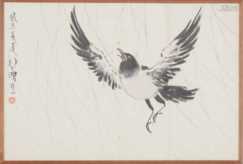 Xu Beihong: color and ink on paper 'magpie' painting