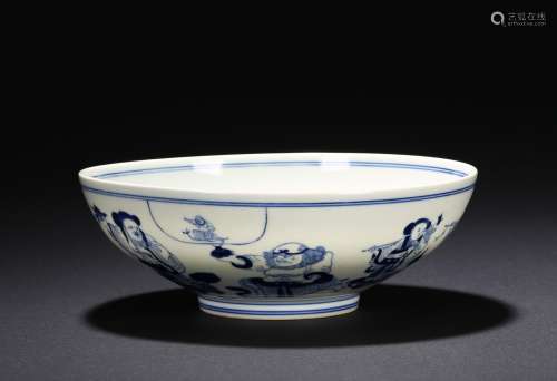 A blue and white eight immortal bowl