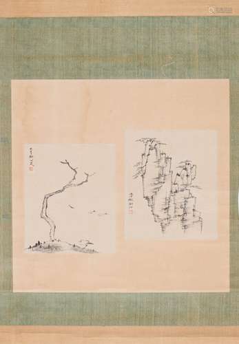 Zhang Daqian: two ink on paper 'landscape' paintings