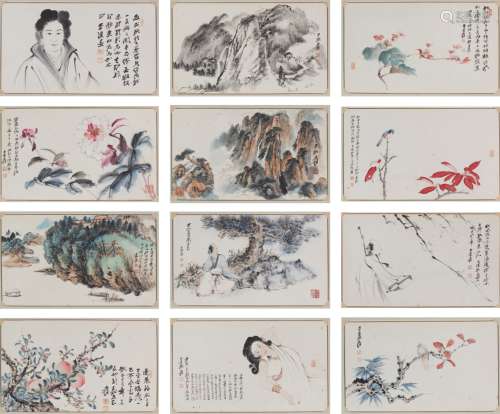 Zhang Daqian: color and ink on paper 'figure and landscape' painting album