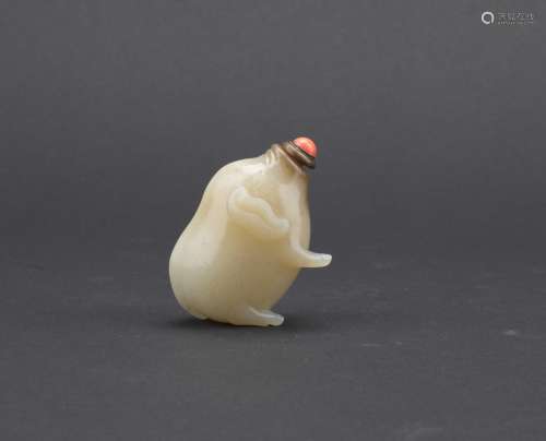 A white and russet jade 'pig' snuff bottle